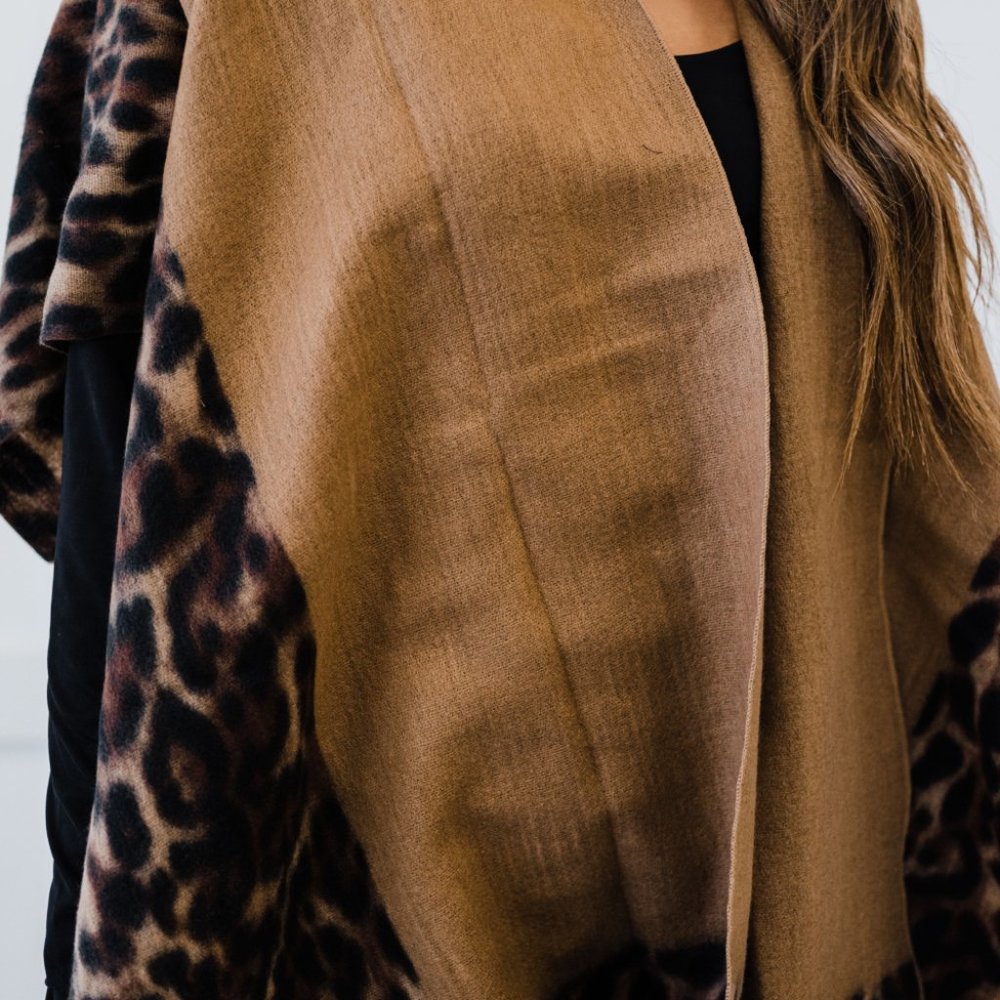 Leopard Color Block Side Slit Kimono - Picture 4 of 6